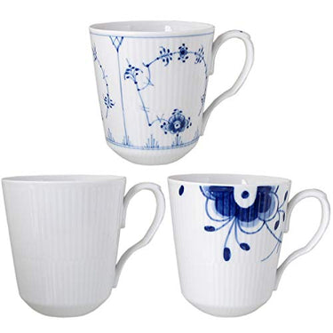 Royal Copenhagen History Mix Tassen Set 3 teilig aus Porzellan in der Farbe Blau-Weiß 37cl, Maße: 8,9cm x 8,9cm x 11cm, 1025896 im Sale